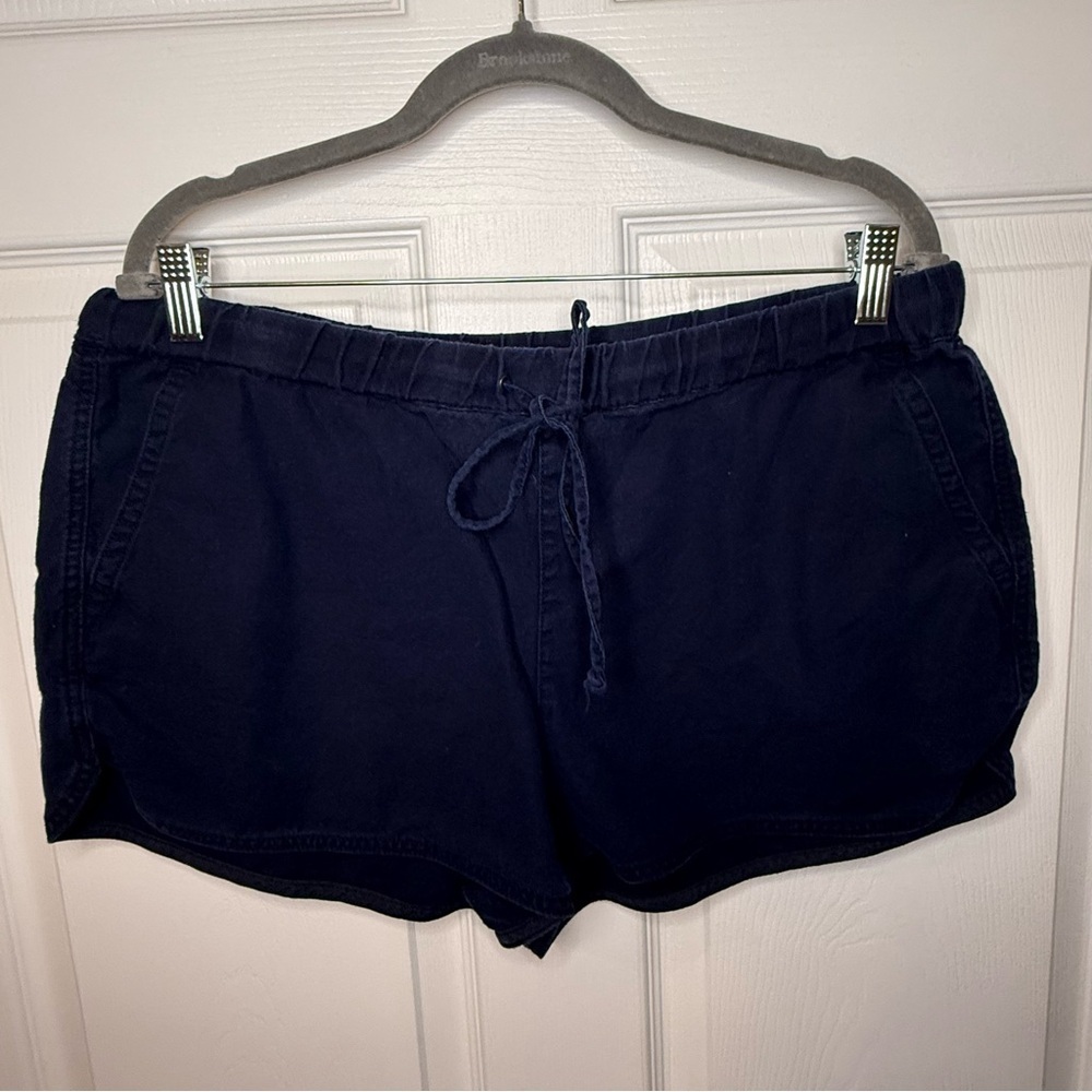 J. Crew Navy Blue Drawstring Shorts Linen Cotton Blend Size Large GUC